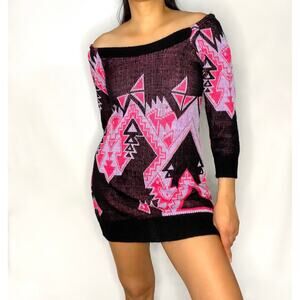 LF Furst of A Kind Reworked Vintage Pink Black Purple Sweater Dress Small